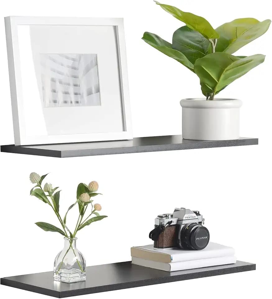 Delta Cycle & Home Wall Mounted Floating Shelves for Wall with Hollow-Wall Anchors, 2-Pack, Black Wall Shelf - 24 Inch Floating Shelves, Slim Wooden Floating Shelves with Invisible Bracket