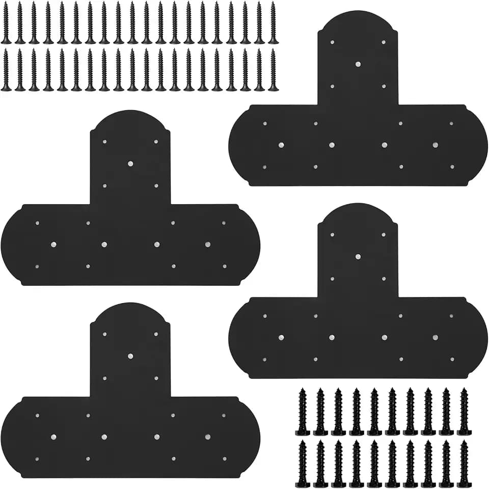 4 Pcs 5" Wide T Post Bracket, 15.7"x10.8" T Flat Mending Plate with 3mm Thickness for Wood, T Joining Brackets Connecting Brackets with Screws for Repair Wood Furniture