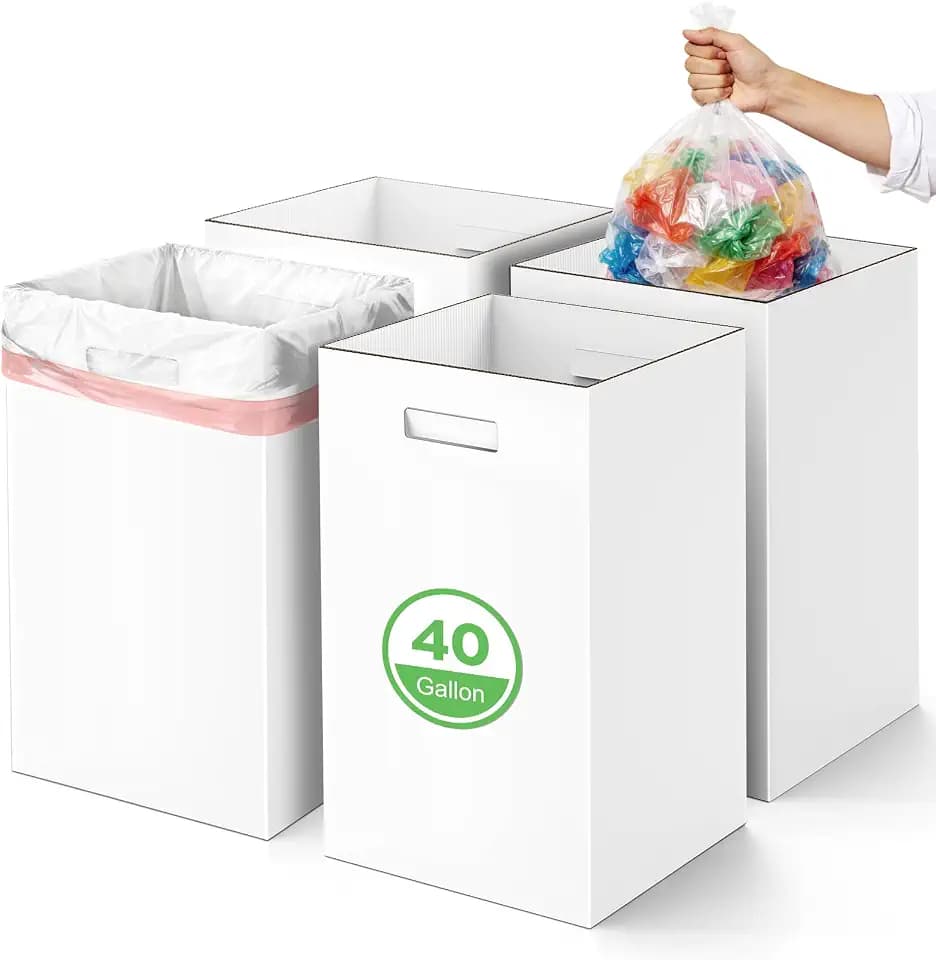 4 Pack 40 Gallon Corrugated Cardboard Disposable Trash Cans, White