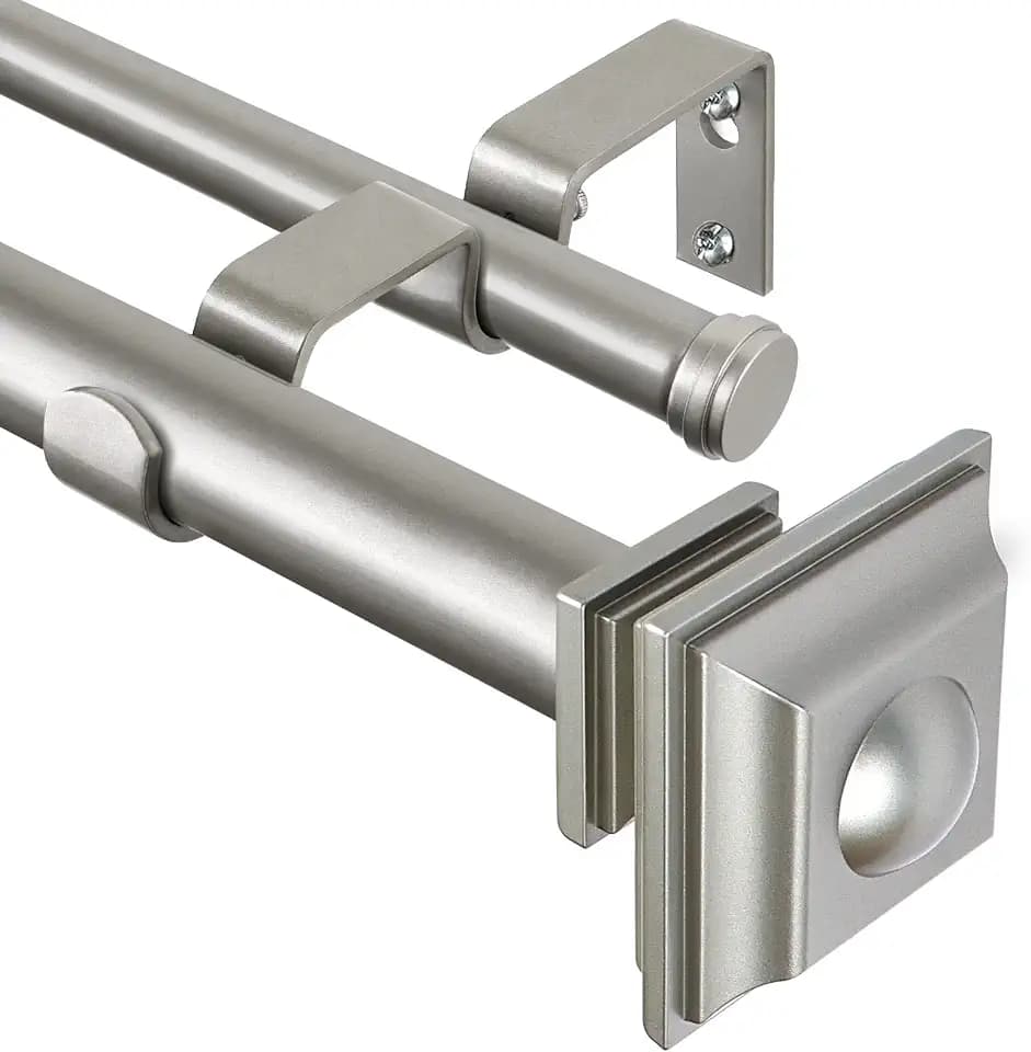KAMANINA Double Curtain Rods for Windows 36 to 72 Inches Antique Silver