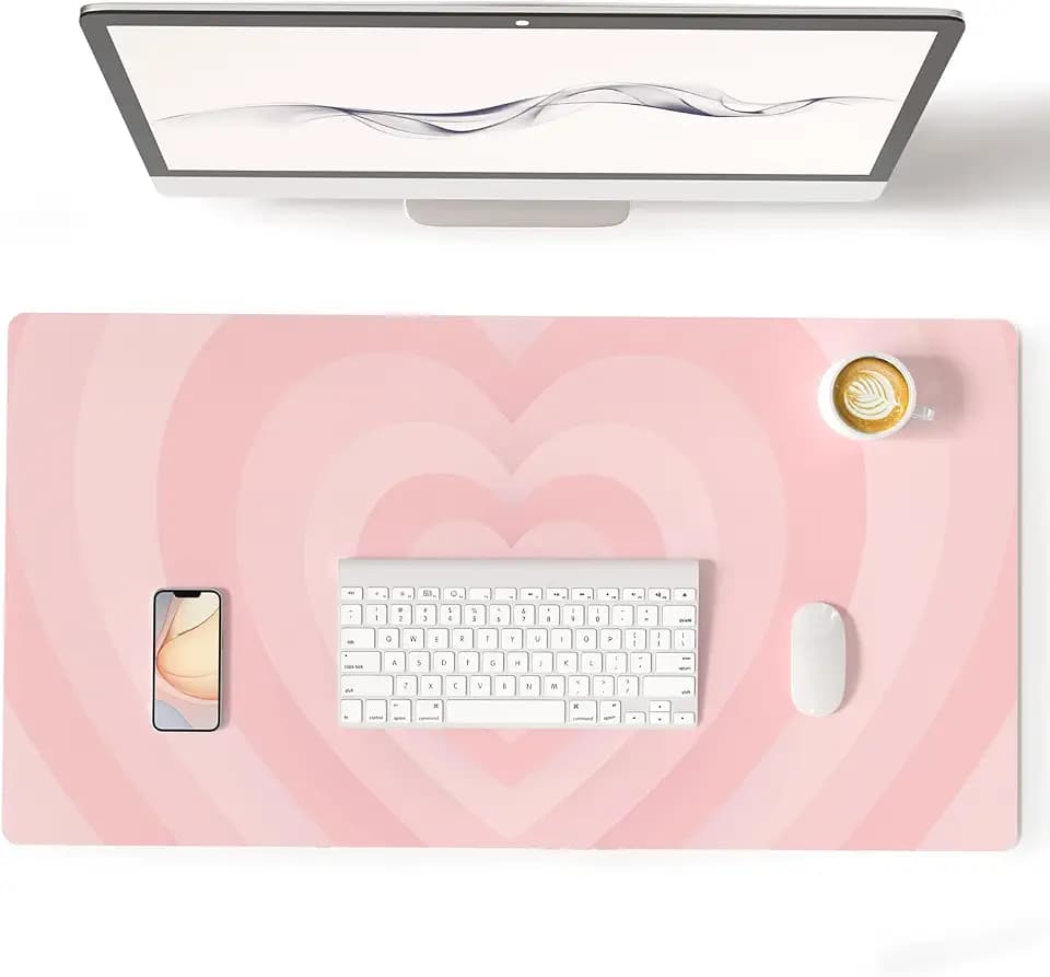 Colorful Star Large Mouse Pad Pink, PU Leather Desk Mat, 31.5" x 11.8"