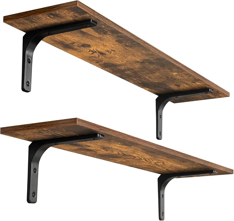 DINZI LVJ Long Wall Shelves, 31.5Inch Wooden Wall Mounted Shelves, Set of 2