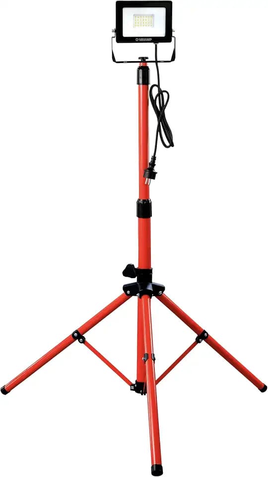 1800 lm (20 W) LED-Baustellenstrahler; Arbeitsleuchte mit 3 m Kabel; wasserdicht (IP65). Stativ bis 155 cm ausziehbar. Natürliches Licht (4000 K). Ideal für Arbeit und Camping.
