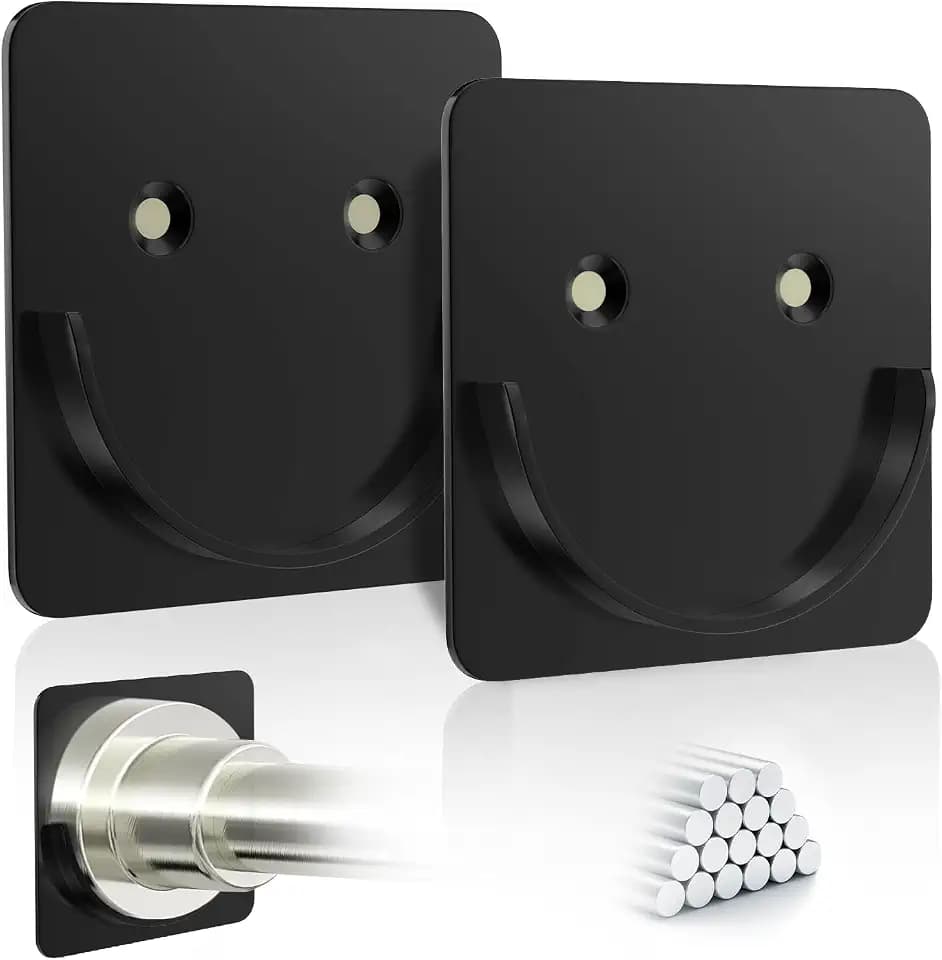 Black Metal Shower Rod Holders (2 Pack), Heavy Duty Adhesive & Screw Mount Shower Curtain Rod Brackets, No Drilling, Rustproof & Waterproof Rod Retainers for Bathroom Wall