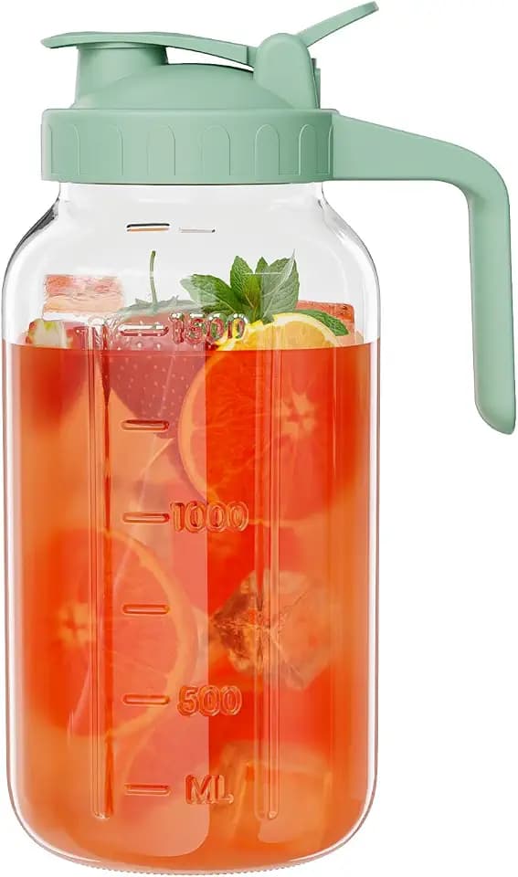 JunVpic Glass Pitcher with lid, 64 oz Wide Mouth Mason Jar