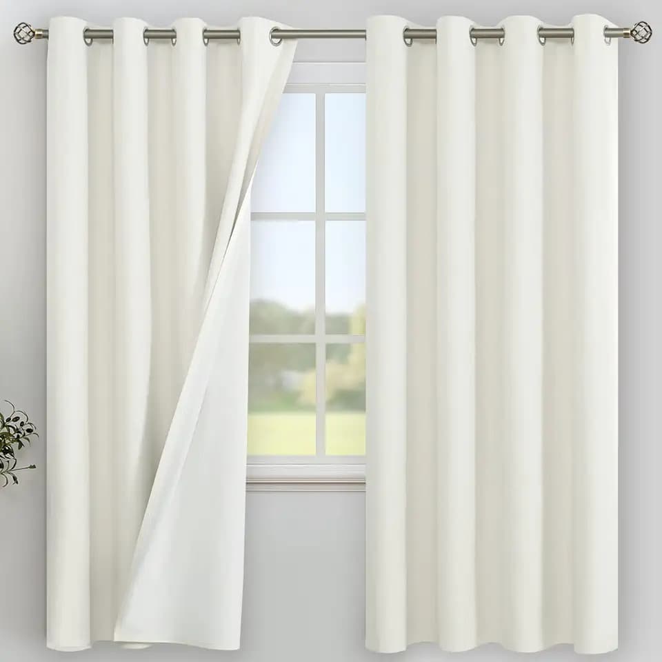 YoungsTex Ivory Linen 100% Blackout Curtains 78 Inch Length for Bedroom, Thermal Insulated Black Out Drapes with Grommet for Farmhouse Living Room, 2 Panels, 52 X 78 Inch