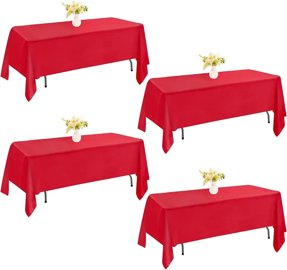4 Pack Rectangle 60x102 Inch Red Polyester Table Cloth Washable Table Cover for Wedding Dining Table Buffet Parties Banquet Decoration(Red)