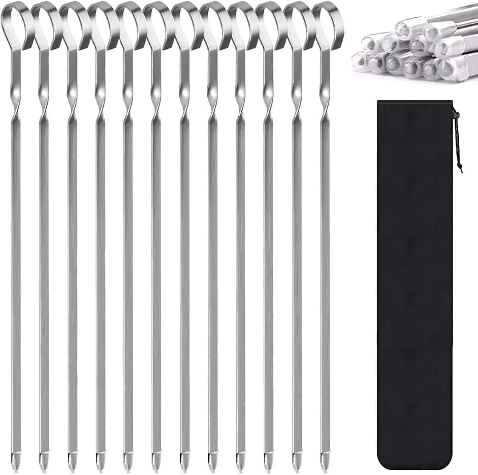 Skewers for Kabobs, 12" Metal Kebab Skewers for Grilling Flat Long Stainless Steel Kabob Sticks Reusable Grill Shish BBQ Barbecue Sticks for Meat Chicken Vegetable Shrimp, 12 Pack
