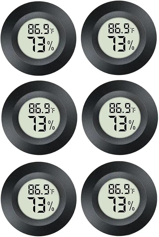 JEDEW 6 Pack Hygrometer Thermometer Digital Humidity Meter Indoor/Outdoor Humidity Monitor Reptile Thermometer for Greenhouse Humidors Terrarium Jars ℉/ ℃(6)