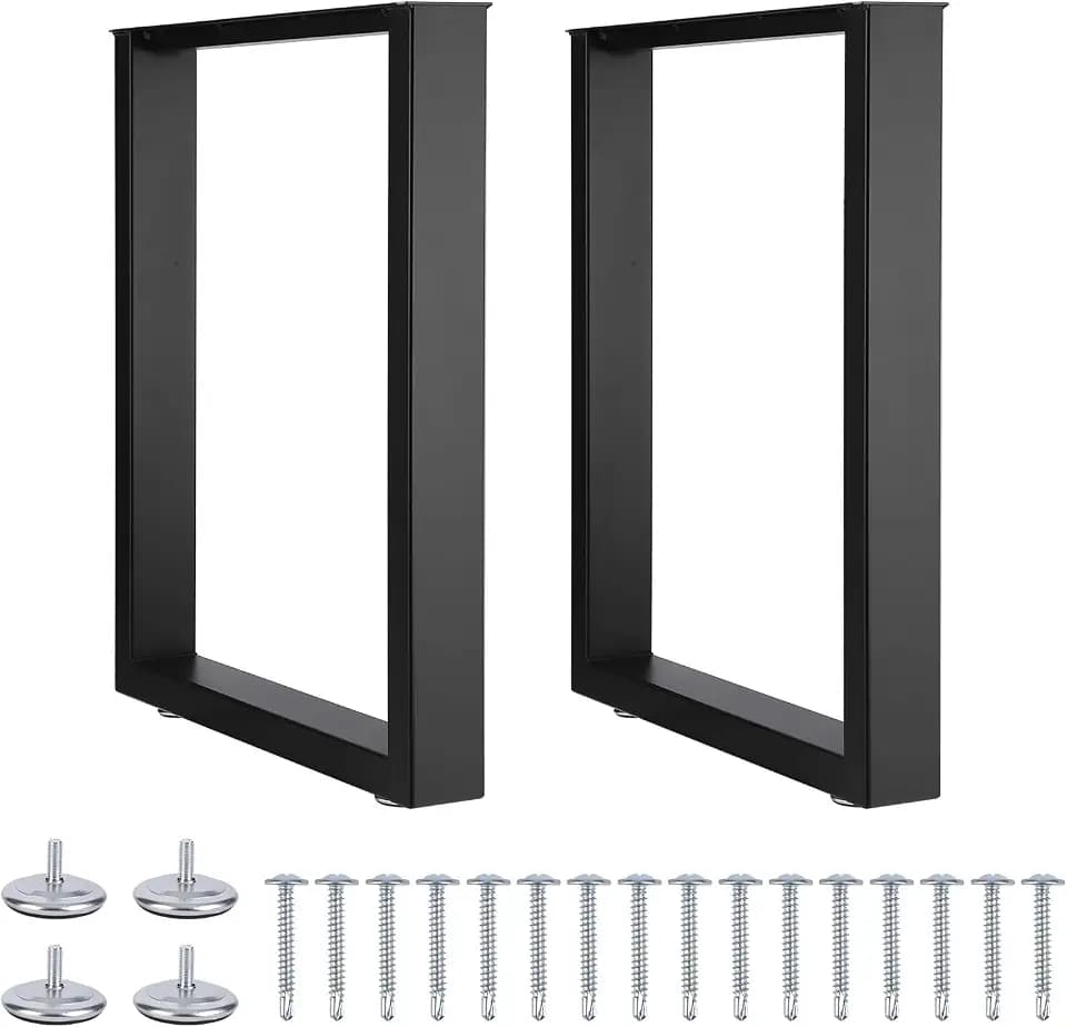 Towallmark Square Metal Table Legs, Heavy Duty, 28" H x 18" W, Black, Set of 2