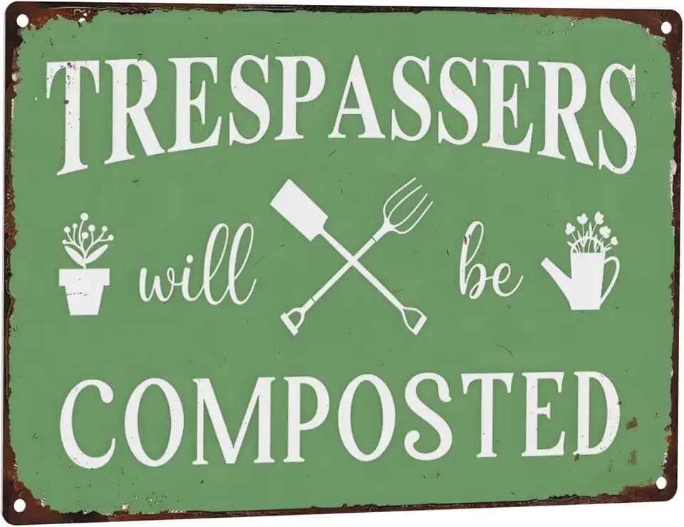Trespassers Will Be Composted Vintage Metal Tin Sign,Retro Iron Painting Warning Wall Poster for Home Kitchen Cafe Coffee Store Room Decor Plaque 8x12 Inch
