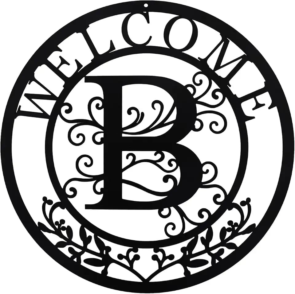 Metal Wall Art, Letter B Monogram, Personalized Name Sign, Black Wall Decor, Custom Family Name, Welcome Plaque for Door Living Room Kitchen Dining Room Indoor Outdoor Decoration Christmas