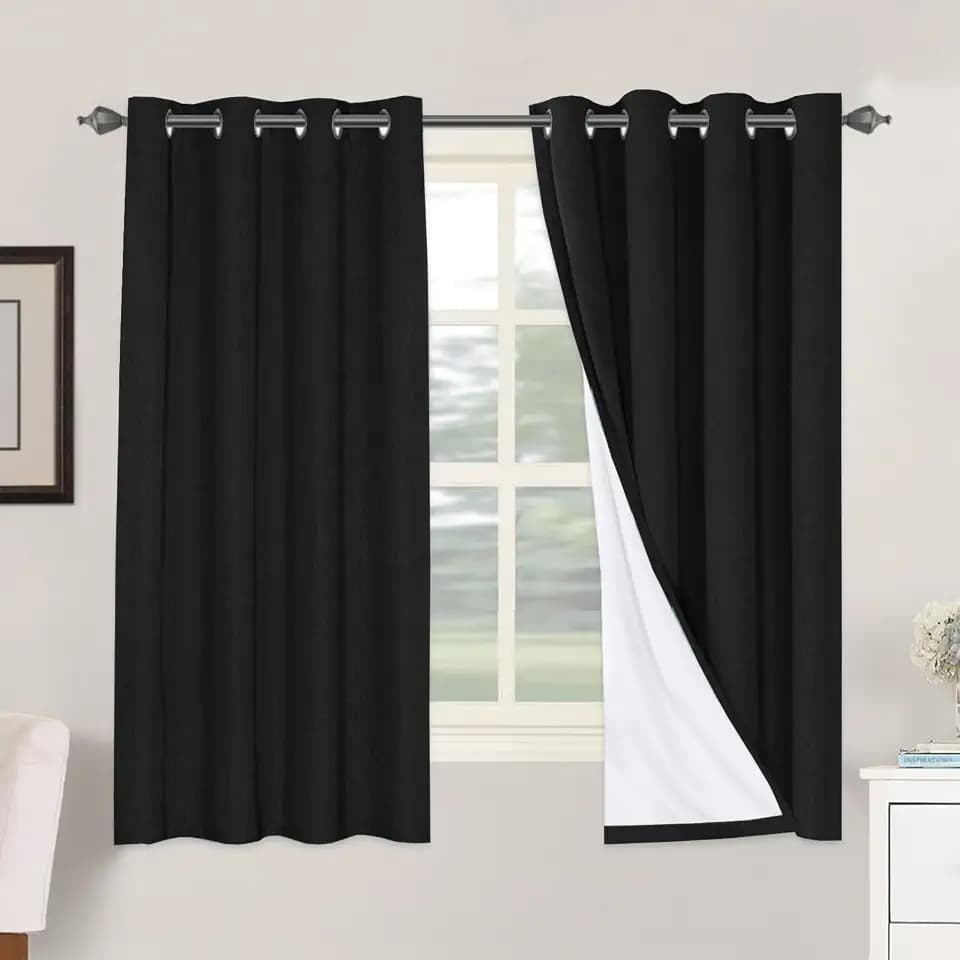 H.VERSAILTEX 100% Blackout Linen Curtains 63" L 2 Panels Black