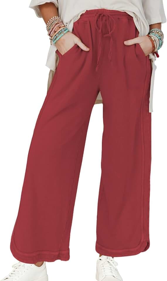 Hixiaohe Women's Casual Wide Leg Sweatpants High Waist Baggy Acid Wash Pants Drawstring Athletic Palazzo Pants with Pockets