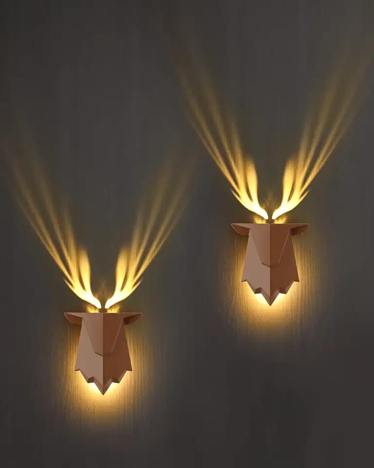 Fuloon Antler Night Light with Remote Control, Adjustable Deer Wall Lamp Battery Operated and Removable Charging for Bedroom, Living Room, Hallway Brown 2 Pcs
