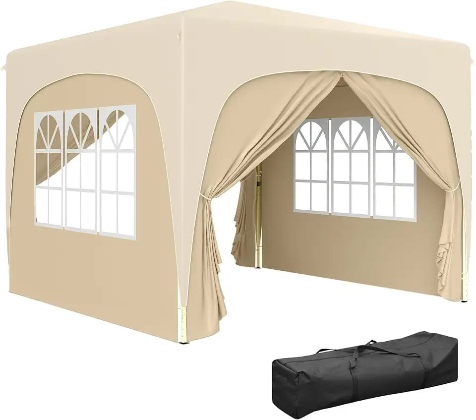 Outsunny Gartenpavillon für den Außenbereich, 3 x 3 m, zusammenklappbarer Pop-up-Pavillon, höhenverstellbar, Transporttasche, Schutz UPF50+, zusammenklappbares Zelt für Camping, Festival, Patio, Sand