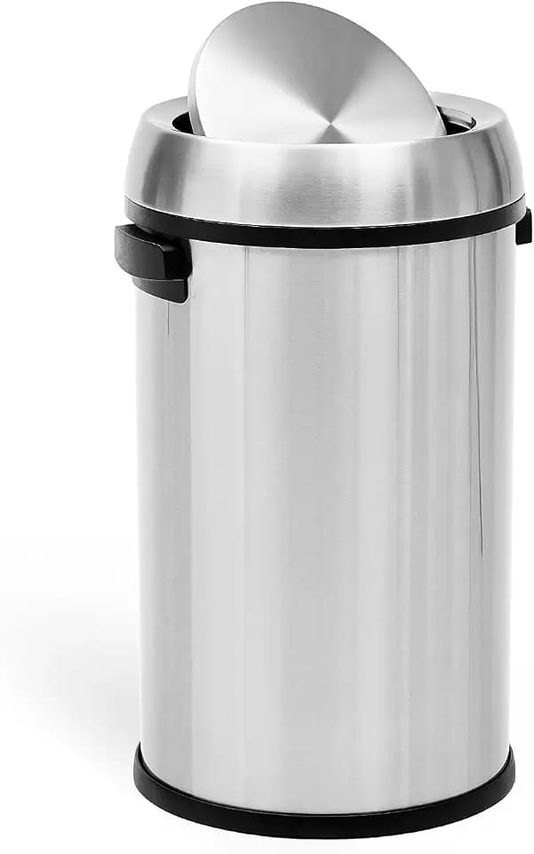 65L/17Gal Commercial Trash Can, Heavy Duty Tall Swing Top Garbage Can, Fingerprint-Proof Round Large Capacity Stainless Steel Waste Bin for for Restaurant, Home, Office