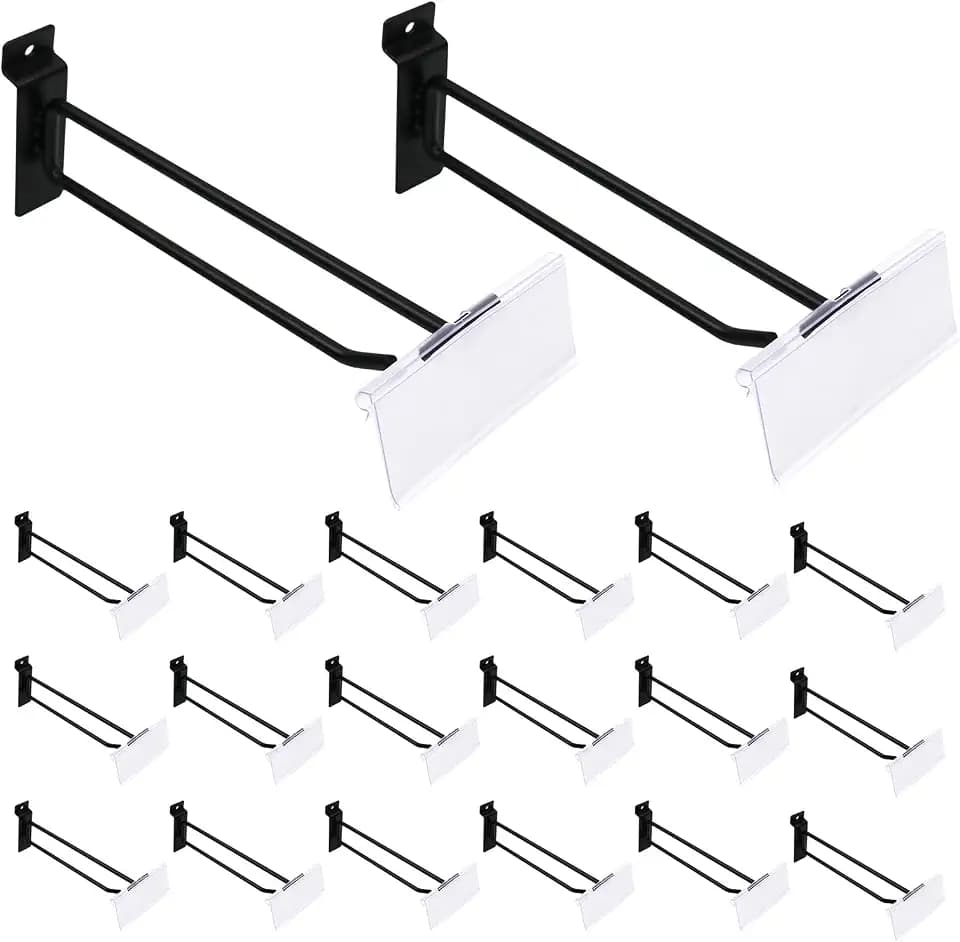 CNQLIS 25 Pack 8 Inch Slatwall Hooks with Label Holder