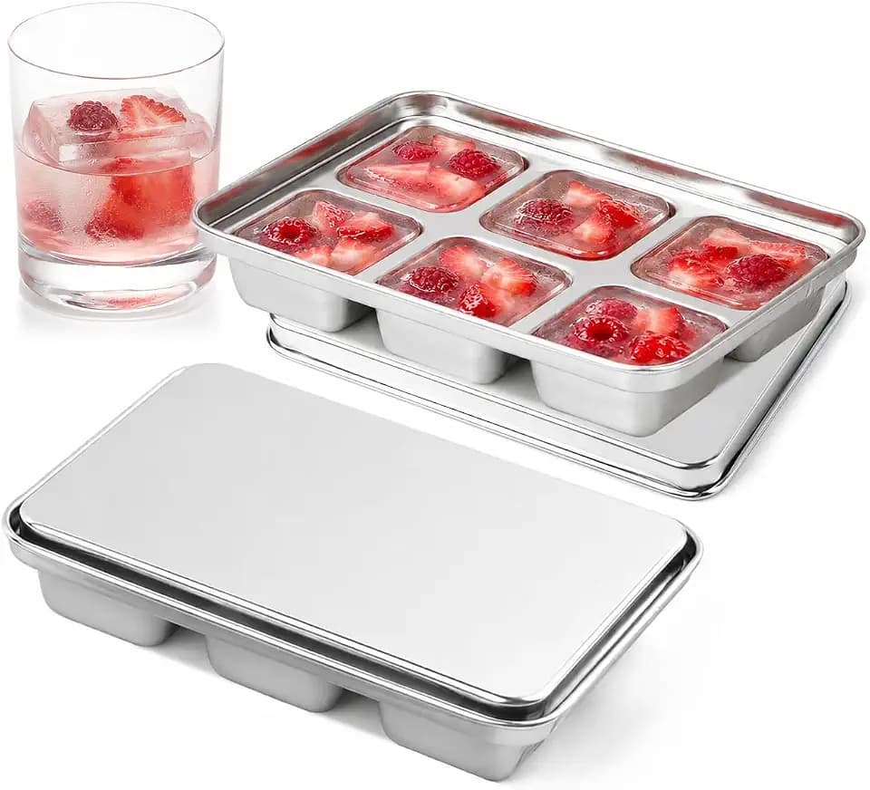 Ice Cube Tray with Lid, 2 Pack 12 Large Cubes, Stainless Steel Ice Cube Trays for Freezer, Fast Freezing Metal Ice Cube Mold for Cocktails, Whiskey, Drinks, and Ice Coffee, Easy Release