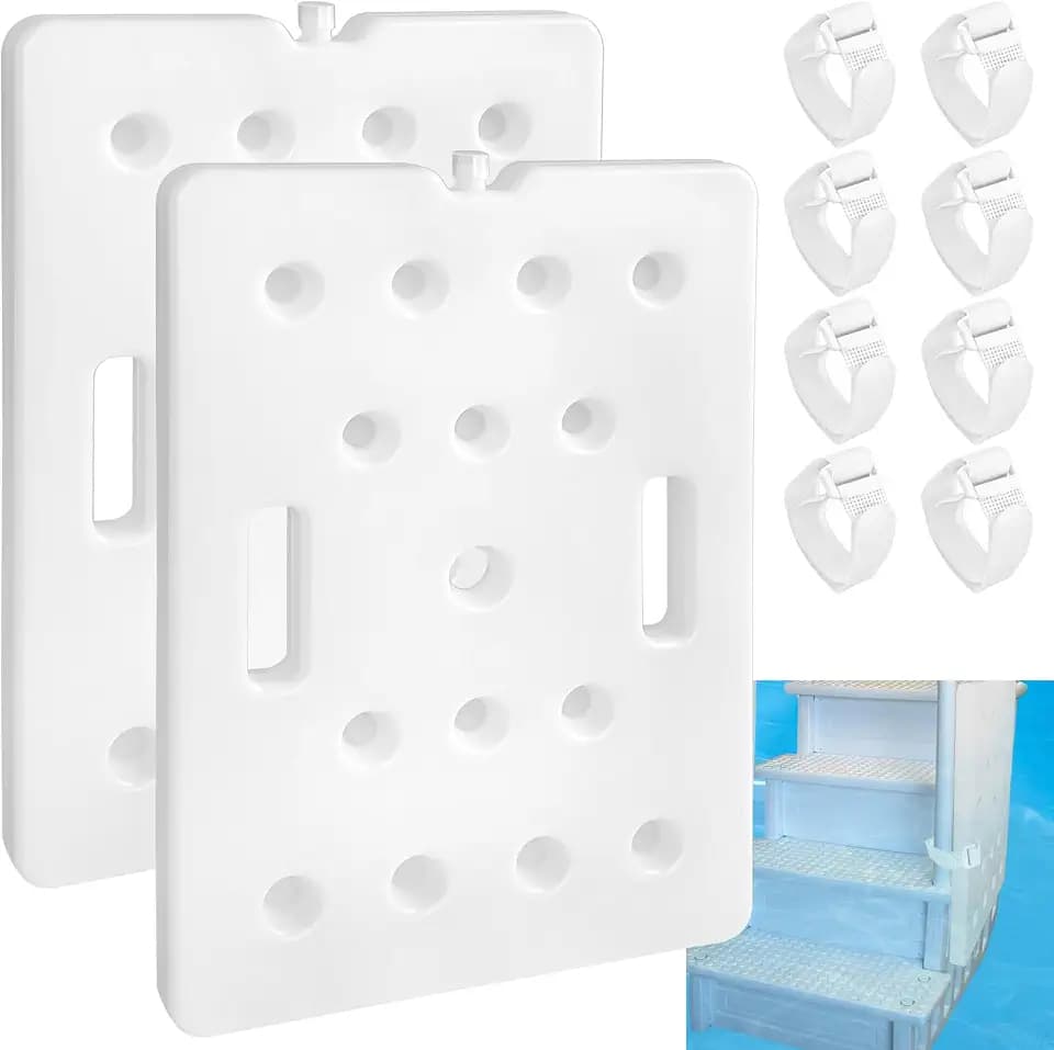 2 Pcs Swimming Pool Ladder Weights, White HDPE Step Stair Weights Universal Water Sand Anchors Bin Stabilizers with 8 Adjustable Straps for Above Ground or Inside Pools Easy Step System