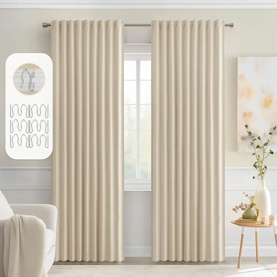 MIULEE Cream Beige Back Tab Blackout Curtains 52x90 Inch Long 2 Panels Set