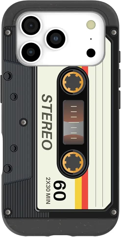 Pela | Phone Case Compatible with iPhone 17 Pro | MagSafe Included | Cute Eco Friendly | Made with Plants | Black Cassette