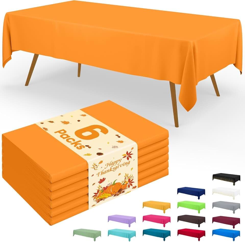 Smiry Thanksgiving Plastic Disposable Table Cloth - 54 x 108 Inch, 6 Packs