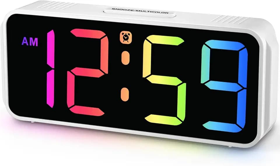 Peakeep Small Cute Digital Alarm Clock Plug in for Kids Bedroom Bedside