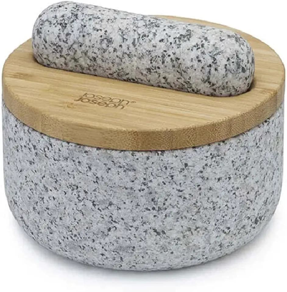 Joseph Joseph Dash™ Pestle & Mortar Granite Set with Bamboo Lid, Heavy Duty - Grey