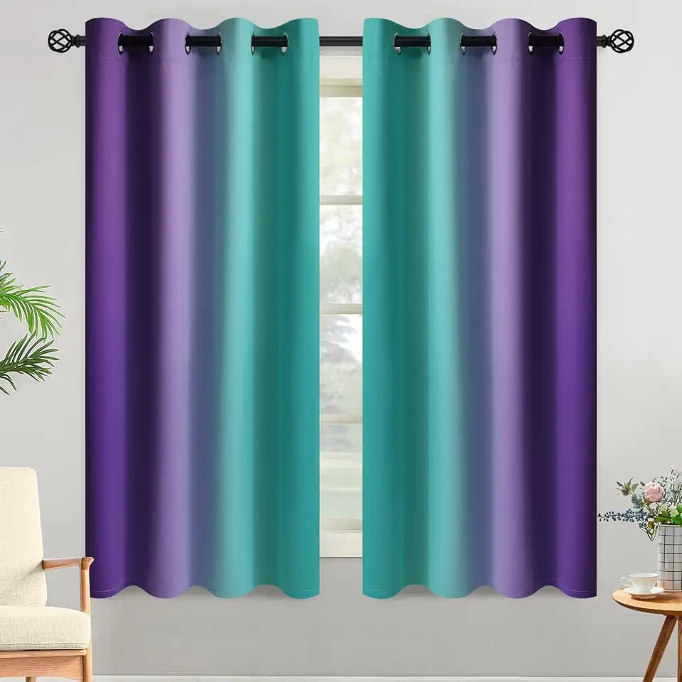 Yakamok Teal and Purple Blackout Curtains 52x63 Inch, 2 Panels