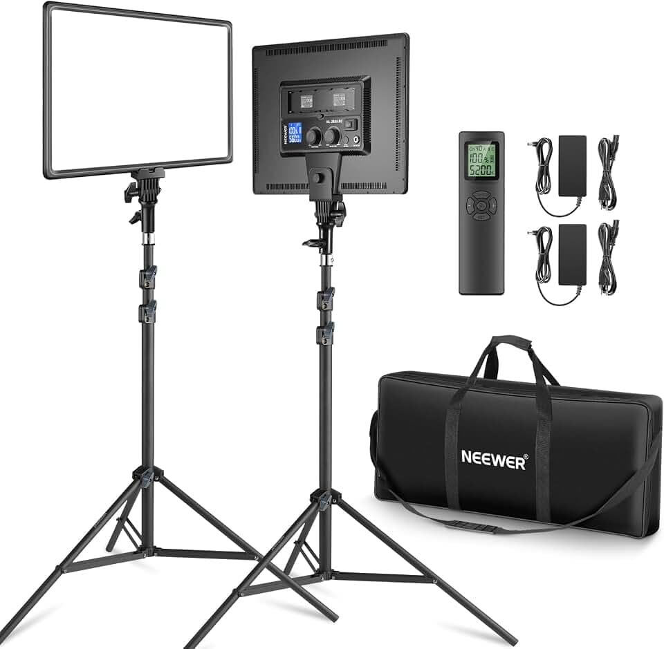 NEEWER 18" LED Videolicht Panel Set, Streaming licht mit 2 STK 45W Dimmbar Zweifarbig, mit Fernbedienung & Lichtständer, 3200K-5600K Weiches Videoleuchte CRI 97+ 4800Lux für YouTube Kamera Fotografie