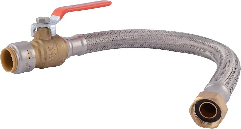 SharkBite Max 3/4 Inch Ball Valve x 3/4 Inch FIP x 18 Inch Stainless Steel Braided Flexible Water Heater Connector,Push to Connect Brass Plumbing Fitting,PEX Pipe, Copper, CPVC,PE-RT,HDPE,UR3088FX18BV