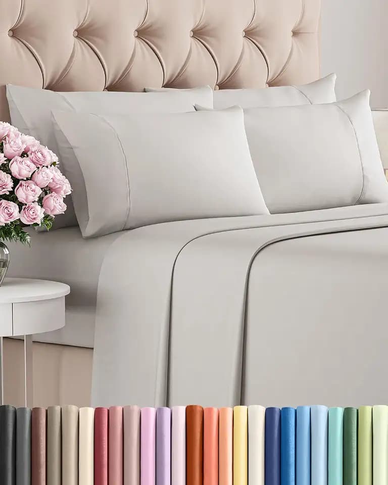 King 6 Piece Bed Sheet Set - Breathable & Cooling Sheets - French Grey