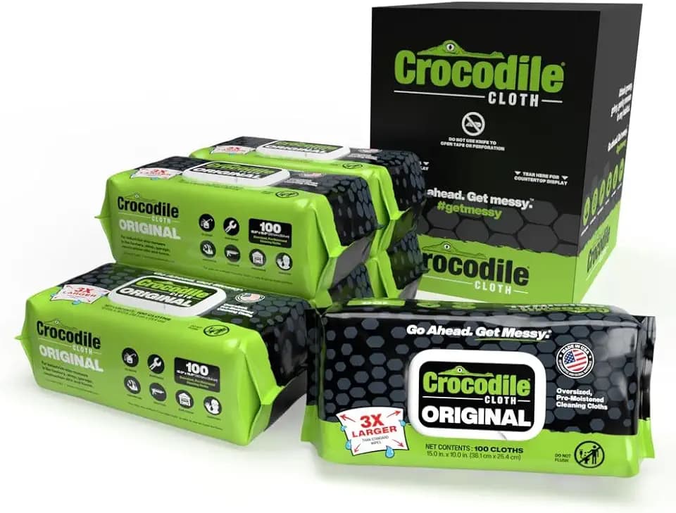 Crocodile Cloth Original Heavy-Duty Hand & Tool Wipes, 6 Packs, 600 Count
