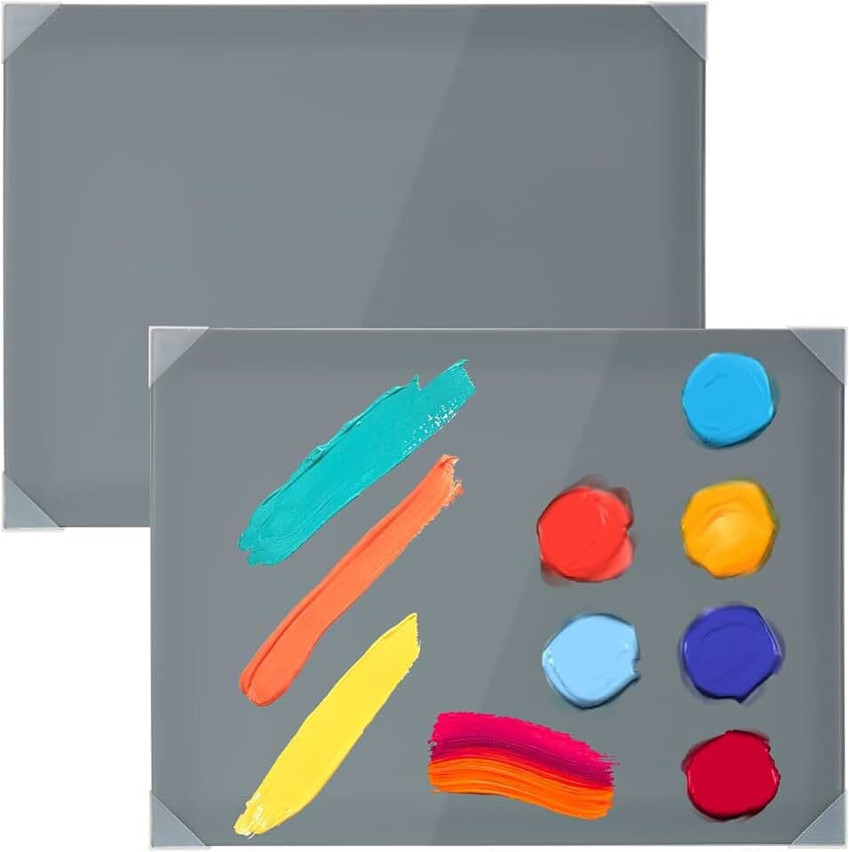 2 Pack 12" x 16" Neutral Grey Tempered Glass Palettes, Paint Palette for Oil Painting, Scratch Resistant Easy to Clean Artist Palette for Oil Acrylic Watercolor Gouache Artist Supply DIY Color Mixing