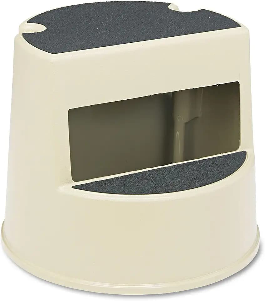 Rubbermaid Commercial Products Mobile Heavy Duty Plastic Step Stool 16-Inch Beige 350-Pound Capacity Nonslip Sturdy to Support Adults and Kids with Wheels for Easy Glide Indoor/Outdoor