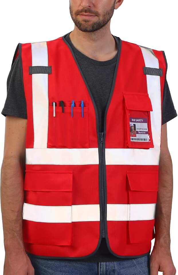 Dib Safety Hi Vis Reflective Safety Vest for Men Women with Pockets Zipper