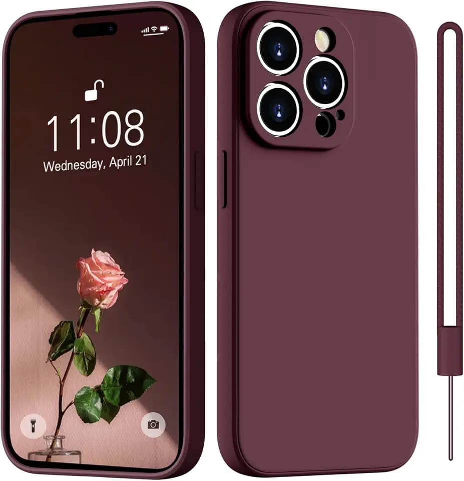 HGH für iPhone 14 Pro Hülle Silikon mit Lanyard, Dunkel Rot