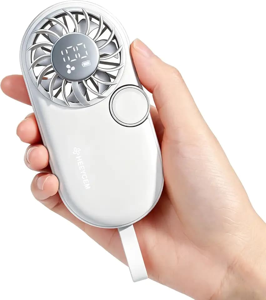 Portable Mini Handheld Fan, RechargeablePersonal Battery Operated Mini Small Pocket Fan with 5Speeds, Digital Display,for Outdoor,Travel,2026 SummerGifts for Girl & Women (White)