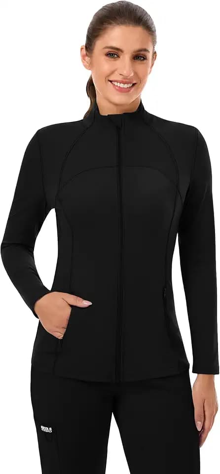 Scrub Jackets for Women, Zip Front Lightweight Slim Fit Nurse Tops
