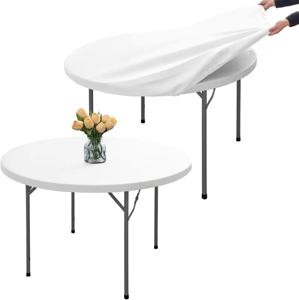 Fitted Round Table Cover with Elastic, 2-Pack, Reusable & Non-Slip
