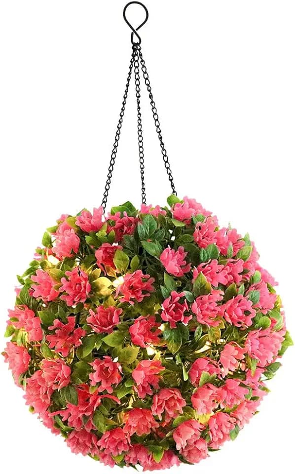 DOITOOL Solar Flower Chandeliers Hanging Topiary Balls Outdoor Led Pink Artificial Plants Decorative Lights for Garden Patio Wedding 8.25X8.65X16.7 Inches