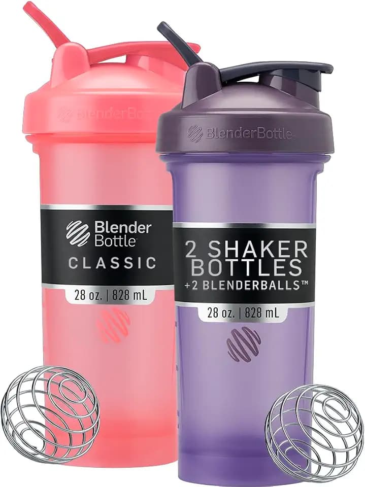 BlenderBottle Classic V2 Plastic Shaker Bottle 28 oz Pink & Purple, 2-Pack