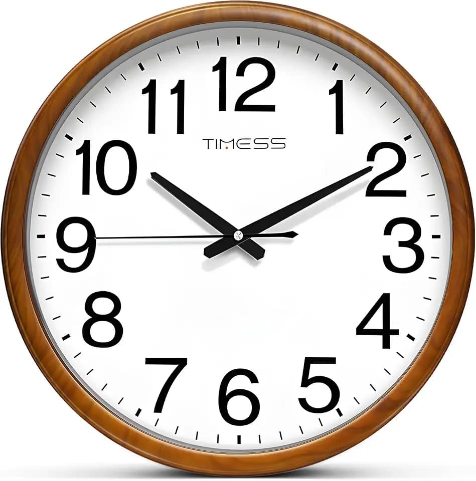 TIMESS 18-Inch Silent Non-Ticking Analog Wall Clock, Wood Yellow