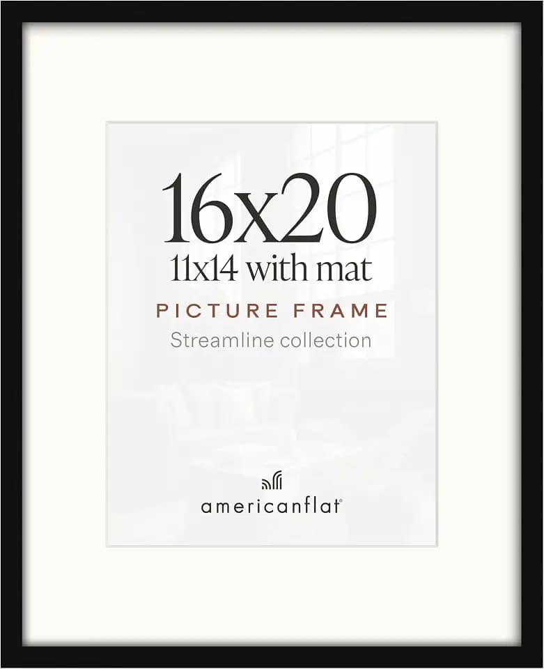 Americanflat 16x20 Poster Frame - Matted to 11x14 - Slim Molding - Black