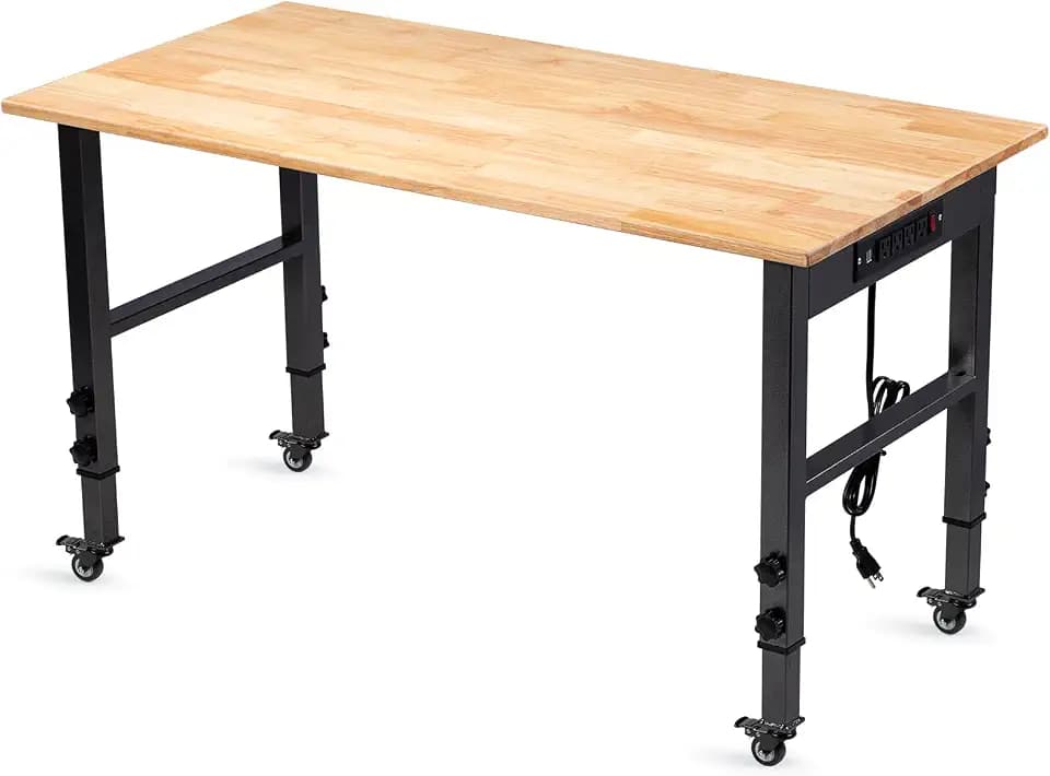 48" Adjustable Workbench, Work Table with Wheels and Power Outlet