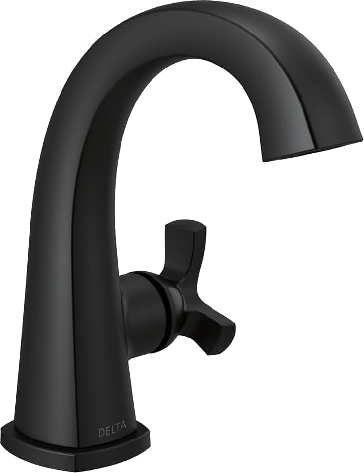 Delta Faucet Stryke Single Hole Bathroom Faucet, Black Single Handle Bathroom Faucet, Bathroom Sink Faucet, Metal Push Pop-Up Drain, Matte Black 5776-BLMPU-DST