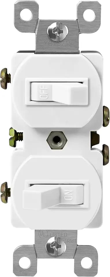 ENERLITES Duplex Double Toggle Light Switch, Single Pole, 15 Amp, White