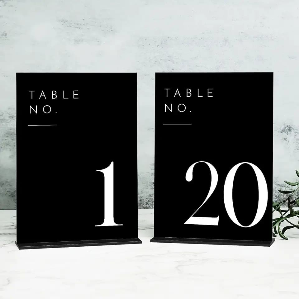Black Wedding Table Numbers 1-20 with Stands, 5"x7" Black Acrylic Table Numbers with White Font, Perfect for Wedding Party Reception(1-20, 5"x7")