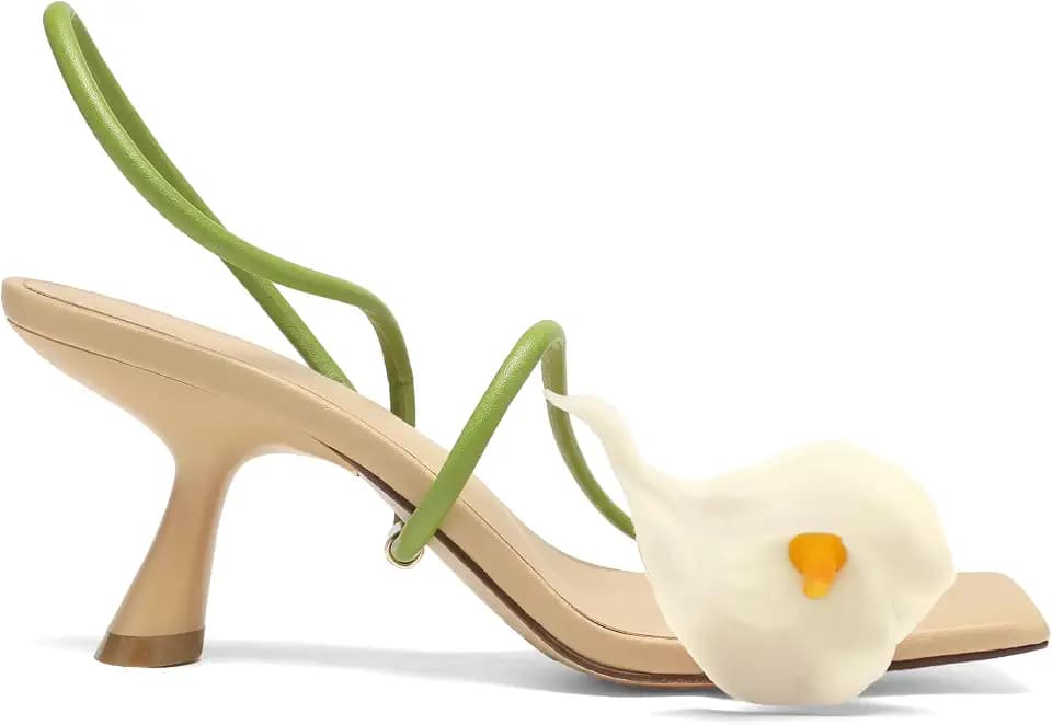Flower Kitten Heels for Women Calla Lily Low Kitty Heels Strappy Sandals